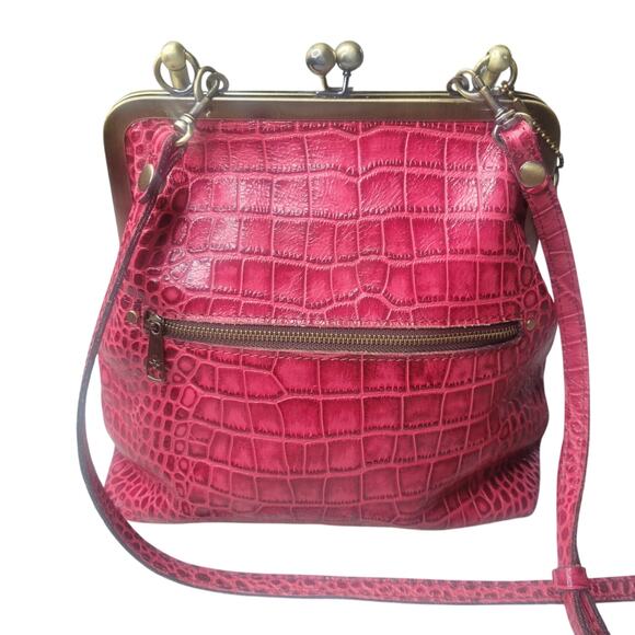 Patricia Nash 10th Anniversary Novella Kiss Clasp Pink Croc Crossbody Handbag - Picture 2 of 16
